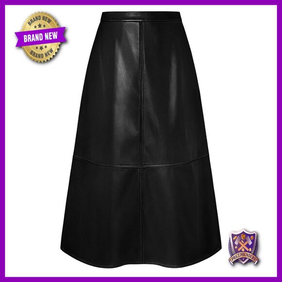 Dresses & Skirts - Faux Leather Midi Skirt High Waist A-Line Fall Winter Professional Casual